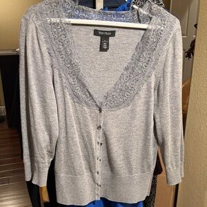 White House Black Market Gray Lace Cardigan